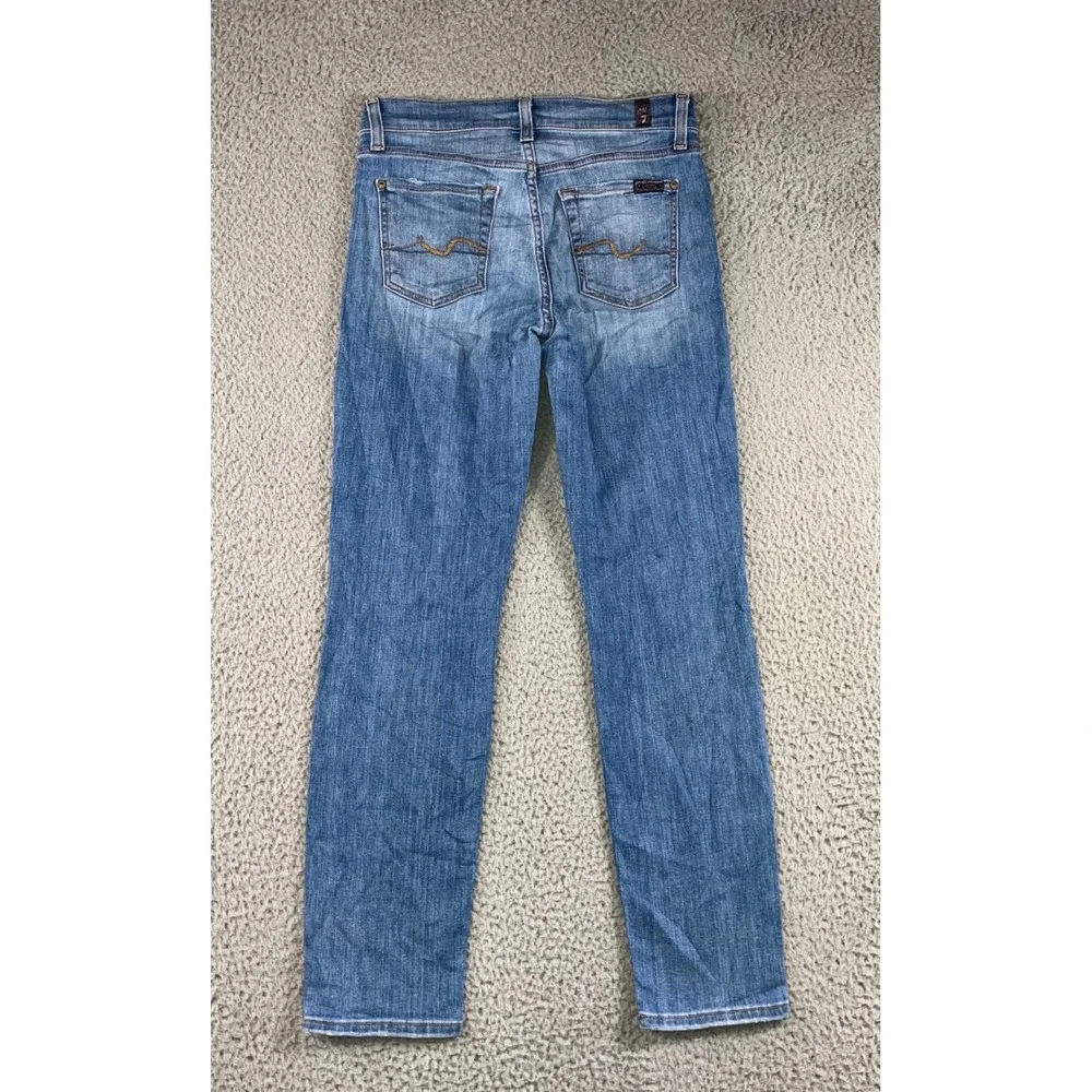 7 For All Mankind Skinny Jeans Women 26 Medium Wash Whiskered Stretch‎ Denim